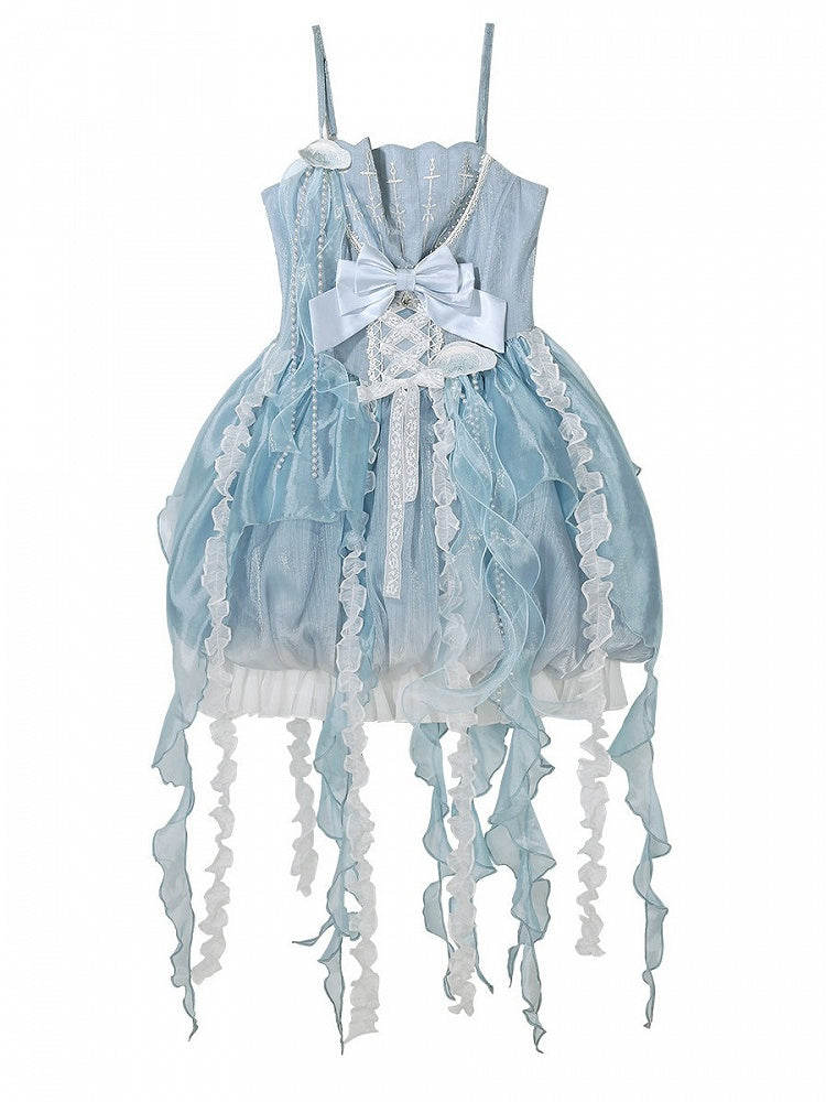 Azure Sleeveless Ruffled Bubble Dress with Uneven Hemline Silhouette - Unknown Star