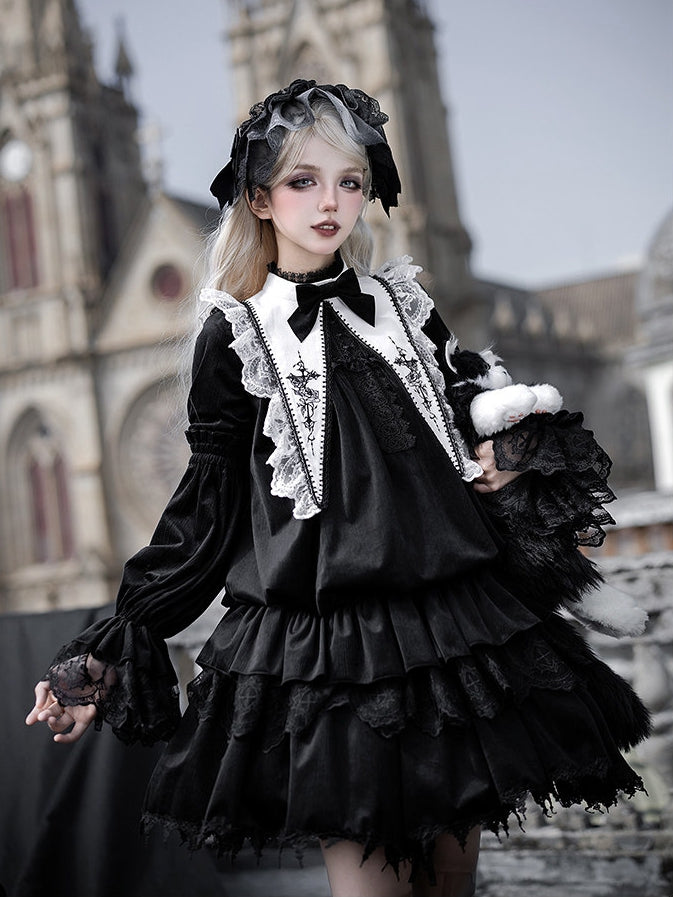 Dress Sharp + Collar Hairband Drawstring Lolita Belt Gothic Black Waist Velvet
