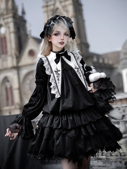 Dress Sharp + Collar Hairband Drawstring Lolita Belt Gothic Black Waist Velvet