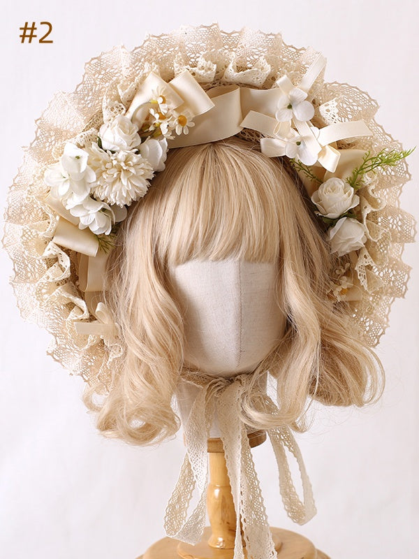 6 Optionen Cottagecore Country Lolita Bowknot Floral Bonnet