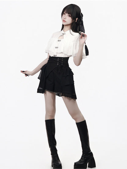 Black Ruffle Trim Shorts - PINK SAVIOR