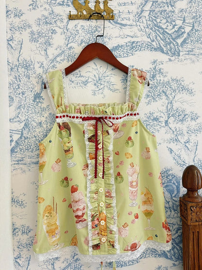 Print Fruit Green Summer Parfait Top Cami