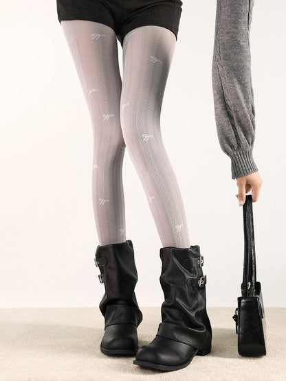 Bow Print Diamond 5 Vertical Colors Tights Pattern and