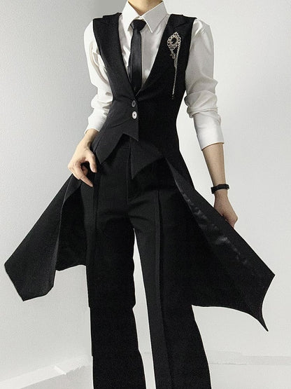 Ouji Lolita Black Tailcoat Vestwith Peaked Lapel&Triangular Back Slit