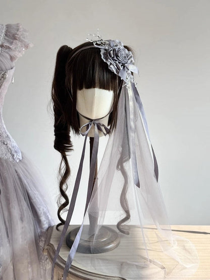 Purple (Rose with Details) Lolita Classic Lace Wisteria Veil Hairclip