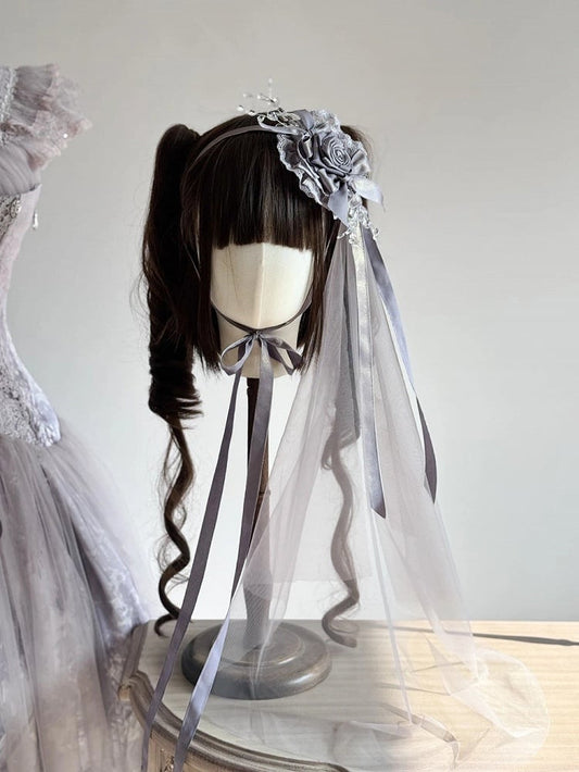 Purple (Rose with Details) Lolita Classic Lace Wisteria Veil Hairclip