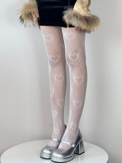 Polka-dot Tights Heart Details Y2K Pattern Black/White