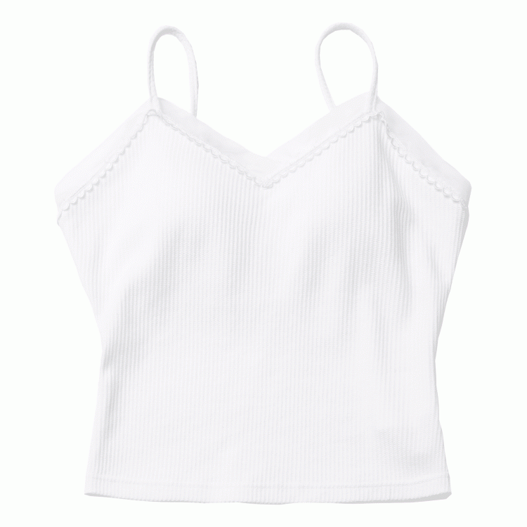 取り外し可能なパッド入りカップ付きホワイトVネックキャミソール