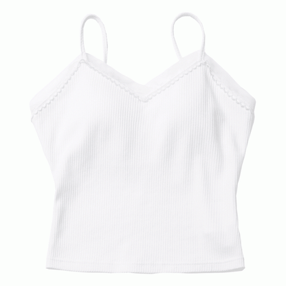 取り外し可能なパッド入りカップ付きホワイトVネックキャミソール