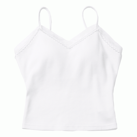 取り外し可能なパッド入りカップ付きホワイトVネックキャミソール