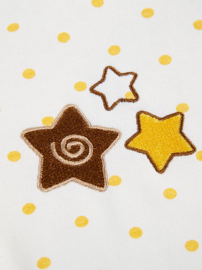 Yellow Polka-Dot Tee with Bear Motif & Chick Charm - Languid Park