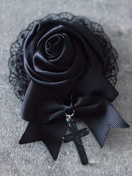Gothic Hairclip with Black Rose Lace - Strange Sugar