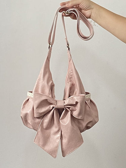 Classic Bow Dramatic Accent Bag Pink With Oversized Tote Shoulder