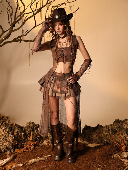 Wasteland Brown Cardigan with Sheer Mesh Cutouts - Virtual Orbit
