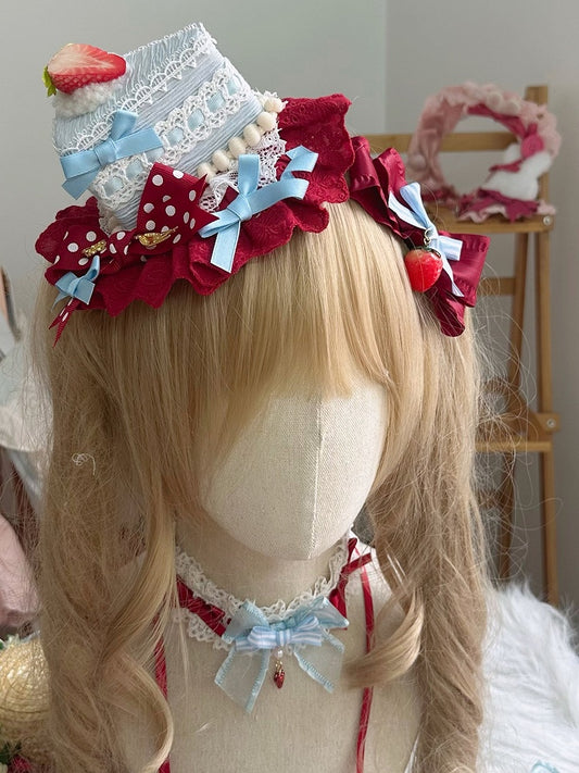 Triangular Cake Hat Blue Lolita Red Sweet Bow Mini with