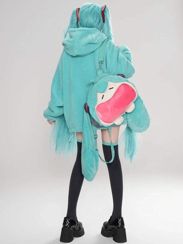 Grün/Marineblauer Fleece-Kapuzenpullover mit süßem Katzenohren-Design