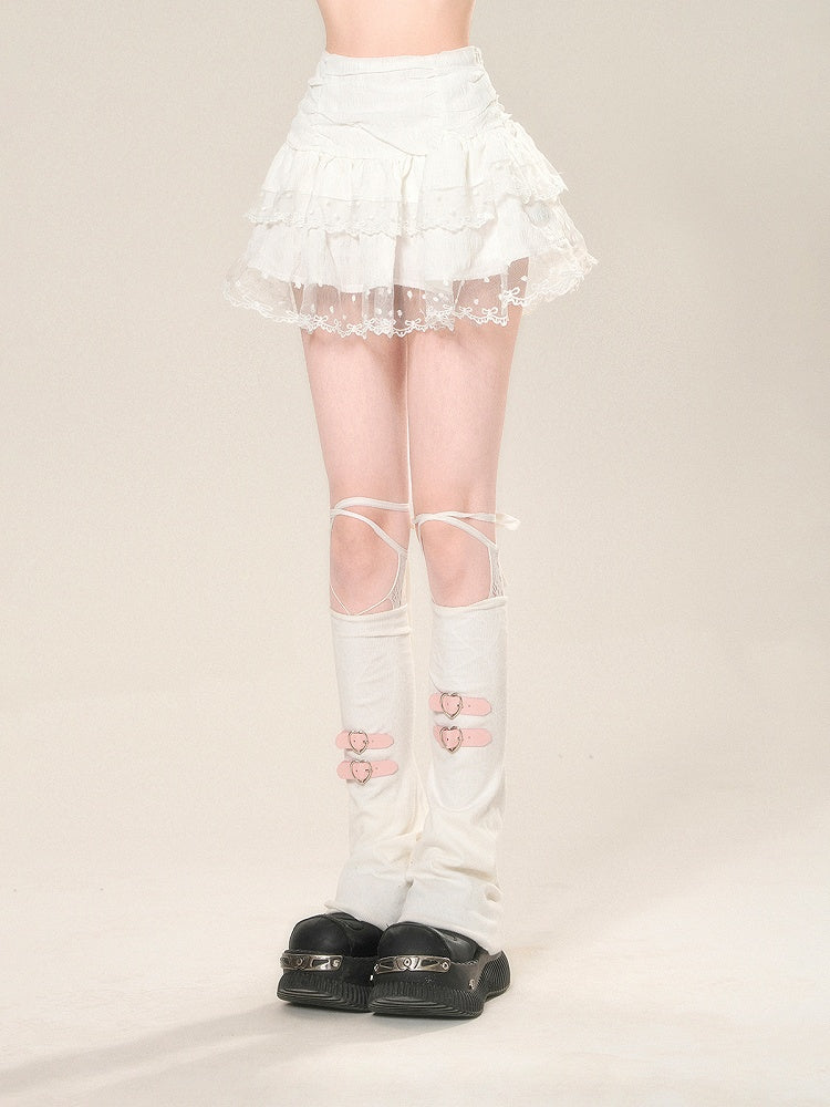 スカート グラマラス ティアード ミニ ウエスト メッシュ ホワイト レーストリム ハイ