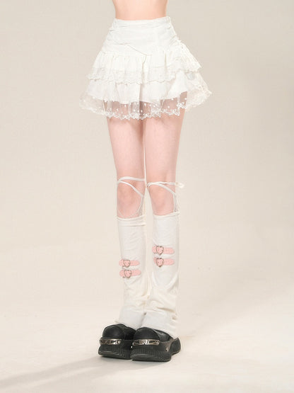 スカート グラマラス ティアード ミニ ウエスト メッシュ ホワイト レーストリム ハイ
