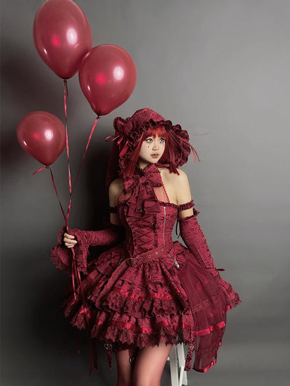 イリュージョン ノースリーブ ボウトップ ホルターネック ビッグレッド