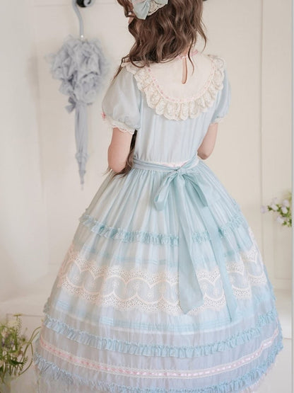 Mint Green Puff Sleeve Lace Trim Elegant Lolita Gown - Pumpkin Planet