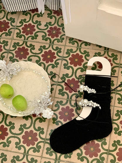 And Calf Beaded Cut-out Decorated Design Bowknot Black/White