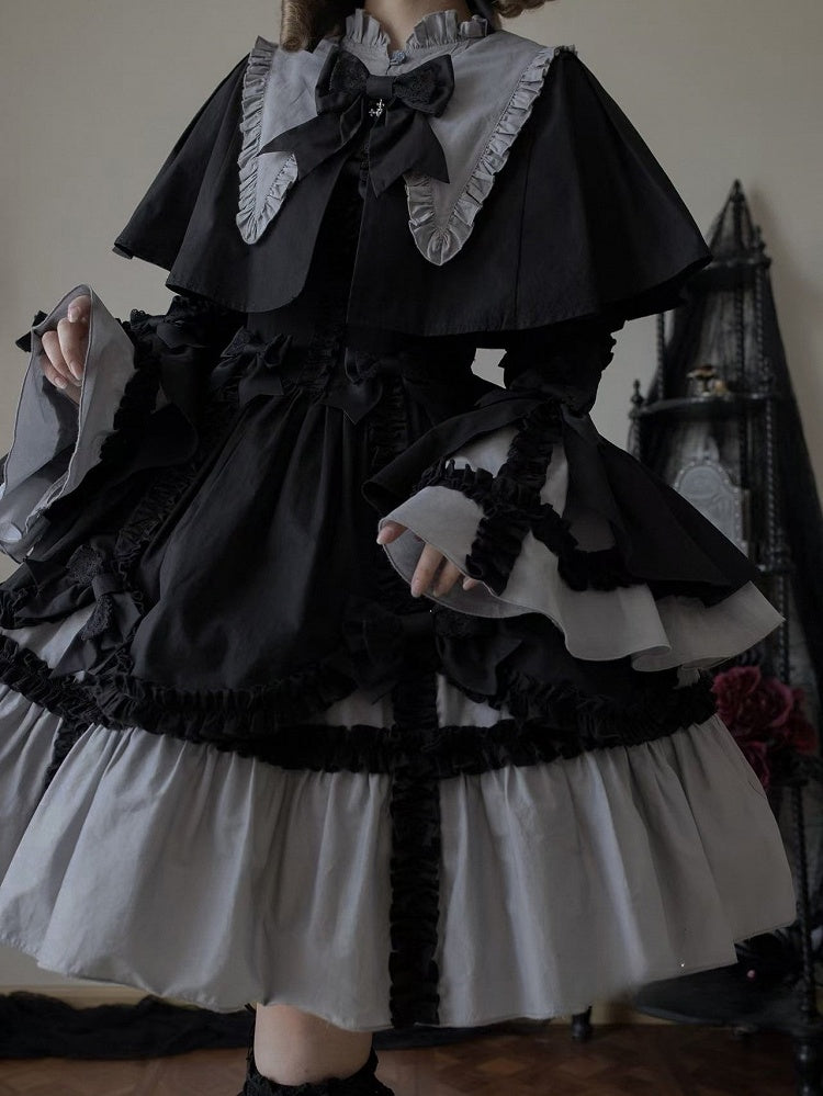 Black Cape Gray Ruffled Lolita Gothic