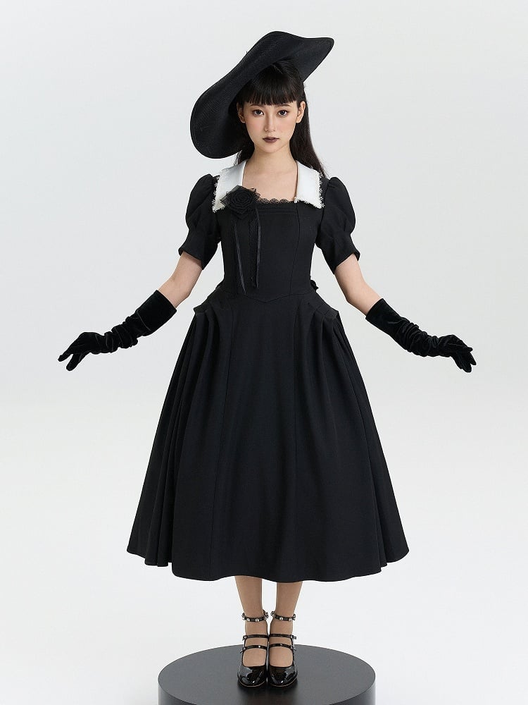 OP Lolita Vintage Sleeves Black Dress Gothic Puff