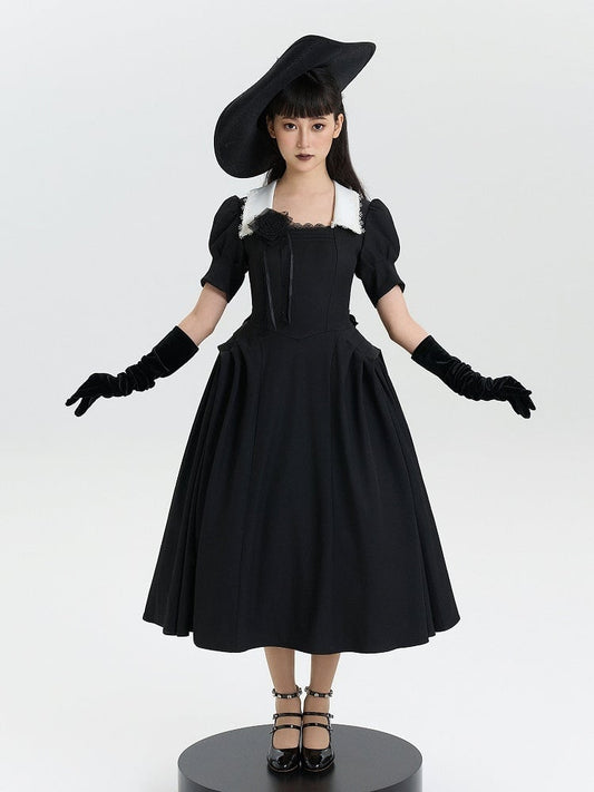 OP Lolita Vintage Sleeves Black Dress Gothic Puff