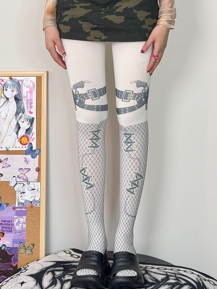 WhiteGray Tights Design Punk Print