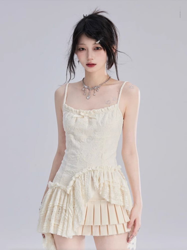 Cami Top Apricot Asymmetrical Lace Trim Chiffon