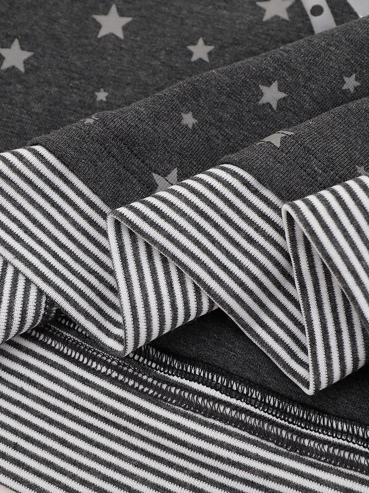 Otaku Style Gray Two-Piece Look Round Neck Long Sleeve Shirt with Bunny & Star Motif - Languid Park