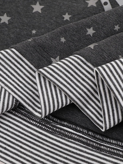 Otaku Style Gray Two-Piece Look Round Neck Long Sleeve Shirt with Bunny & Star Motif - Languid Park