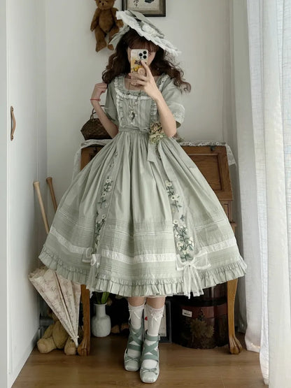 Jasmine Embroidery Cotton Neckline Lolita Dress Light Square Green