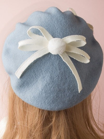 3 Sweet Beret Lolita Color Options Double-Layer Bowknot