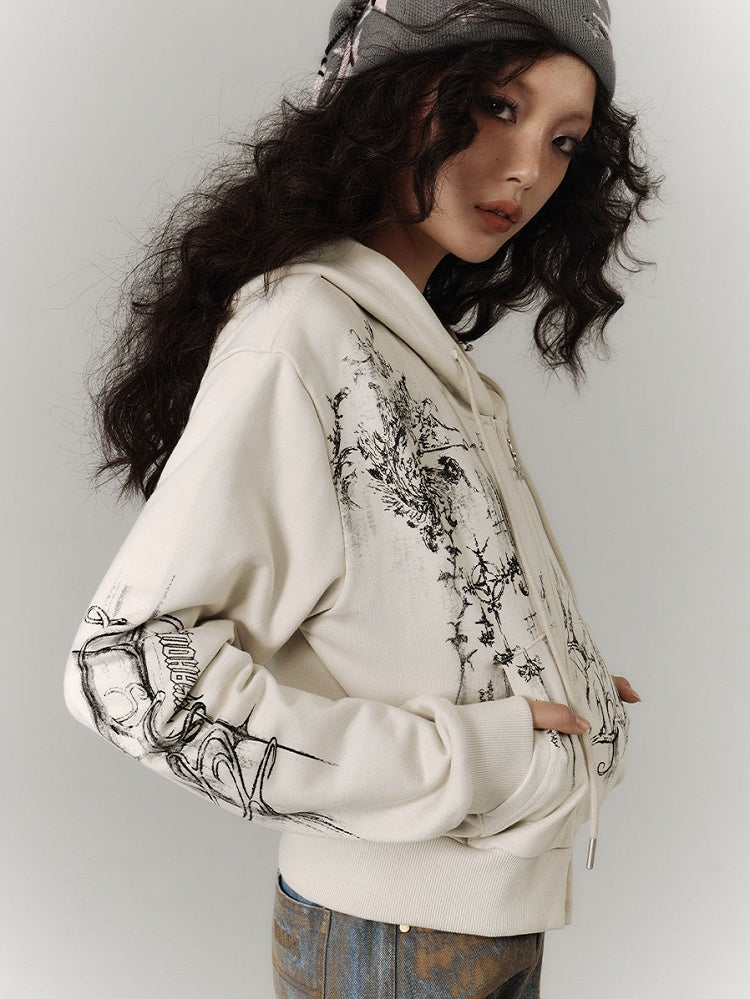 Zwei-Wege-Knopfleiste und Kordelzug Kapuze Leichte Reißverschluss-Kapuzenjacke mit Grün / Grau