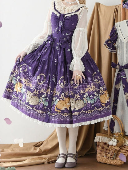 かわいいブドウのプリントと紫のロリータキティスカート