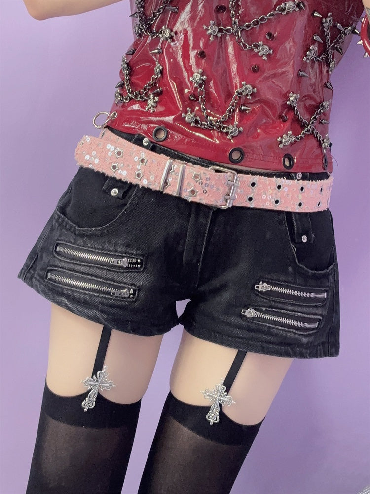 with – Buckles Twin Colors Waist Belt Glitter Punk Stud 7