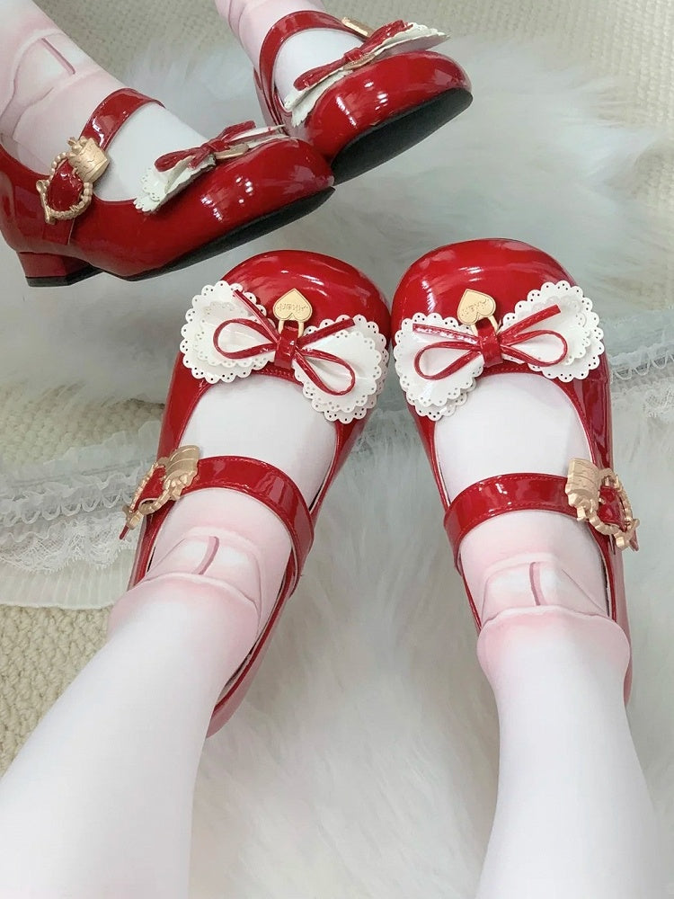 Janes Low-heel Mary Daily Comfortable Multi-layer with Shoes Sweet Red Bows Lolita -