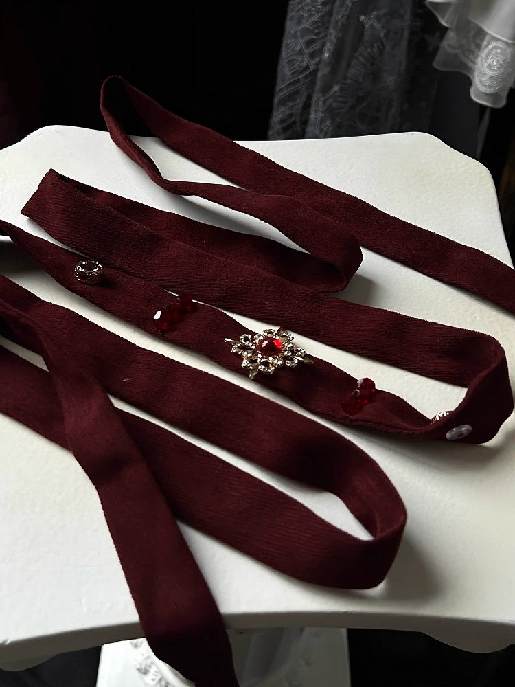 Rot/Weiß/Dunkelblau/Grau Gothic Lolita Taillengürtel mit Perlenverzierung