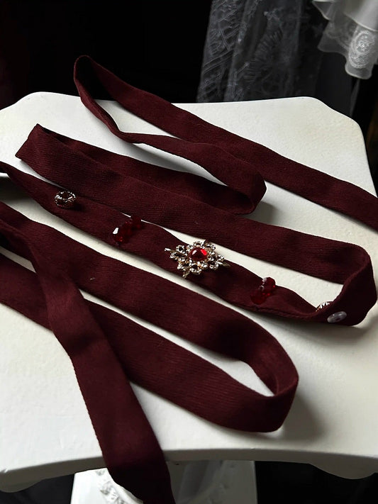 Red/White/Dark Blue/Gray  Gothic Lolita Waist Belt with Beaded Decorated