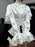 Ruffle Aristocrat White Shoulder with Lolita Cascading Blouse Ouji Panels