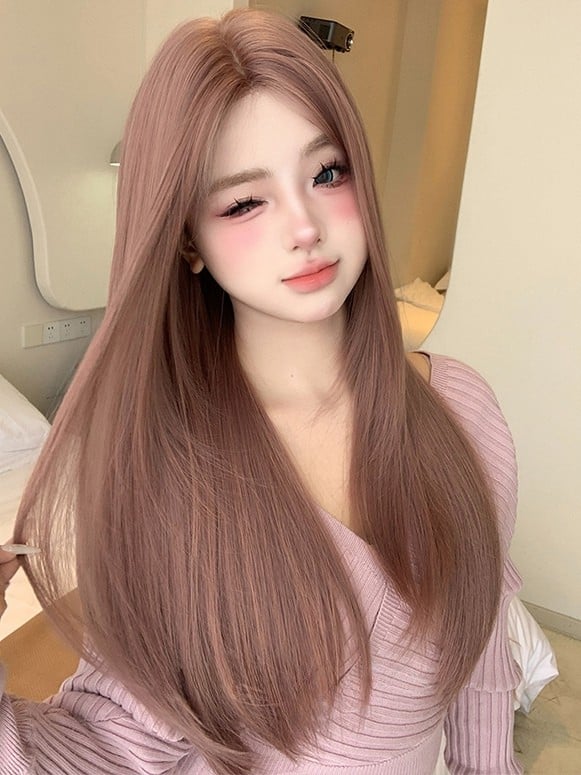 Länge 63CM Rosa Glatte Perücke