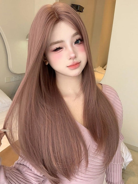 Länge 63CM Rosa Glatte Perücke