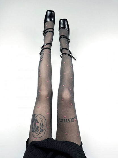 Purple Pink/Black Tights Gray Shimmer Pattern Heart