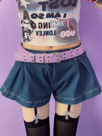 with – Buckles Twin Colors Waist Belt Glitter Punk Stud 7