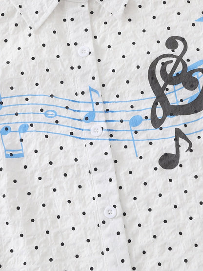 White Short Sleeve Shirt with Musical Note Print - Languid Park