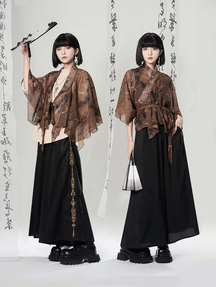 Long Blouse Embroidered Chinoiserie Sleeve Asymmetrical Ivory