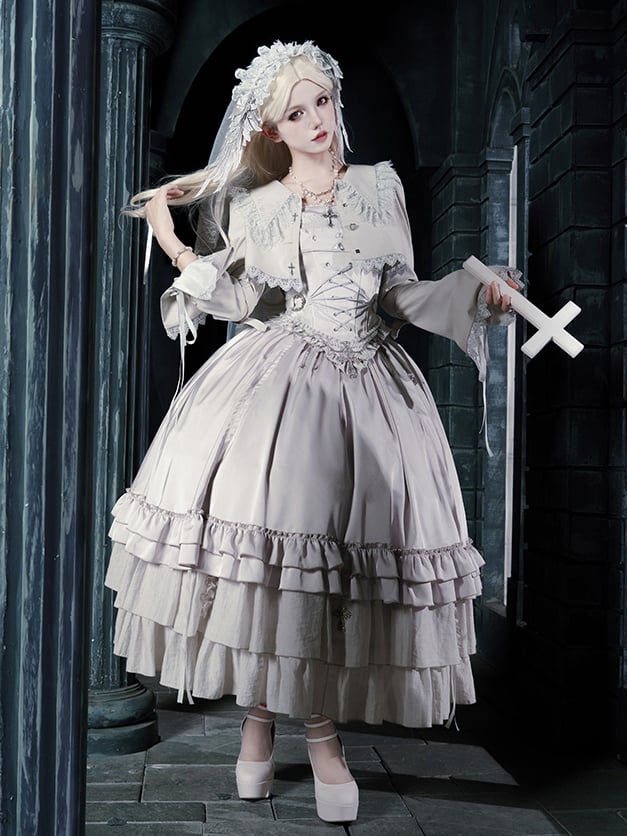 Skirt Silver Necklace Full Top Chain Set Drawstring Lolita - Veil Gothic Corset Head Waist + Boned