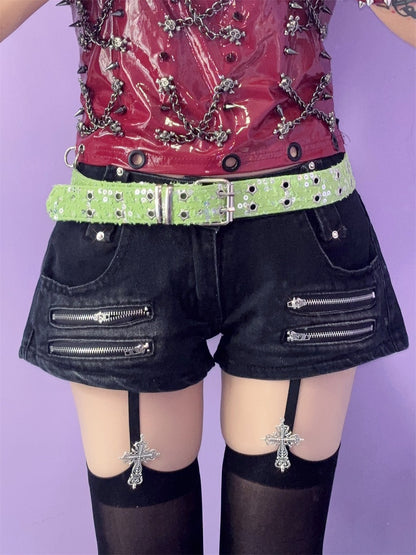 with – Buckles Twin Colors Waist Belt Glitter Punk Stud 7