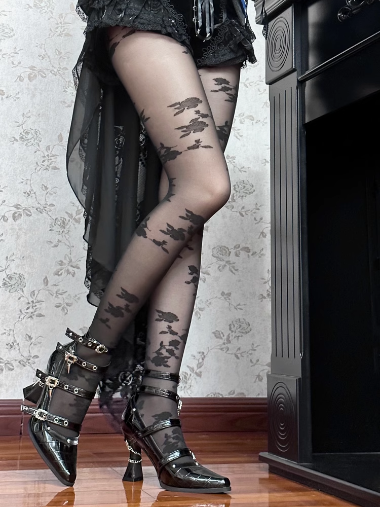 in Schnalle Leder Faux Poliert 8,5 cm Gothic Heel Hohe Krokodil Mehrere Heels Riemen mit Schwarz